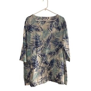 Millers Tropical Palm Print Tunic Top Size 18 Cotton V-Neck 3/4 Sleeve